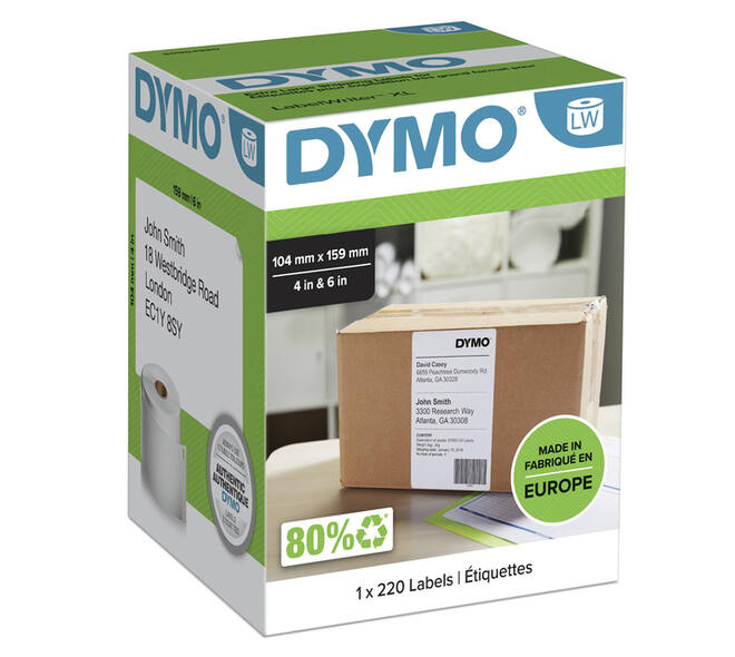 Etiket Dymo LabelWriter 5XL verzendlabel 104x159mm 1 rol á 220 stuks wit