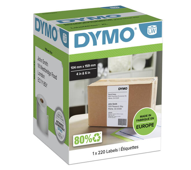 Etiket Dymo LabelWriter 5XL verzendlabel 104x159mm 1 rol á 220 stuks wit