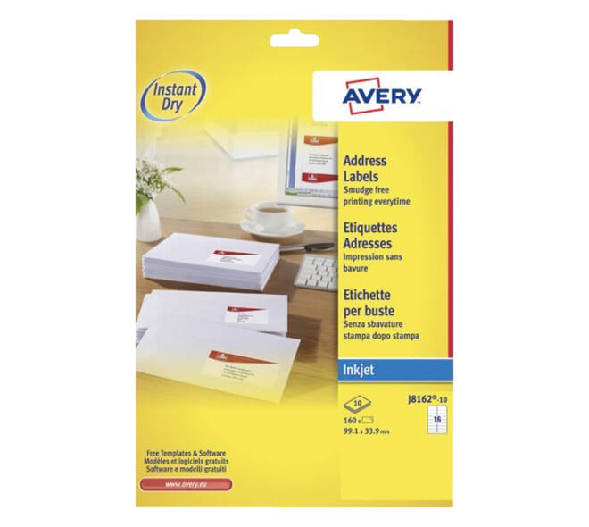 Etiket Avery J8162-10 99.1x33.9mm wit 160 stuks