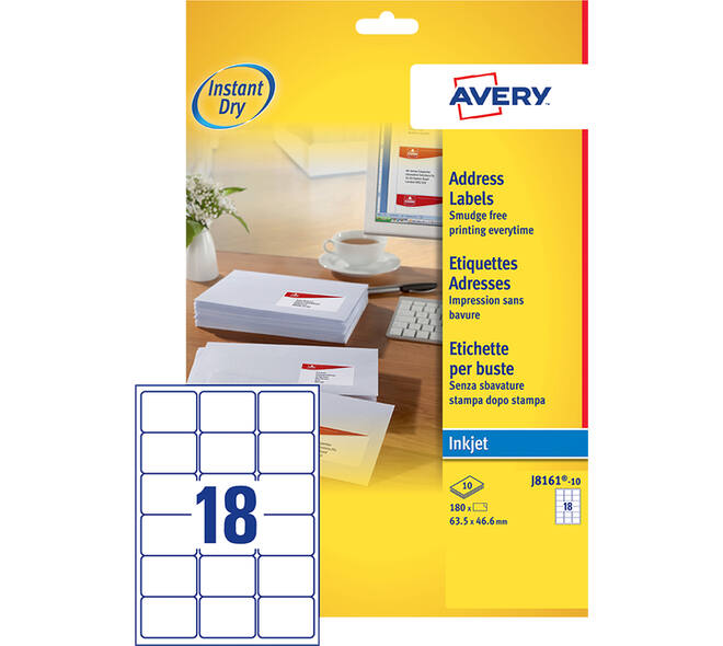 Etiket Avery J8161-10 63.5x46.6mm wit 180 stuks