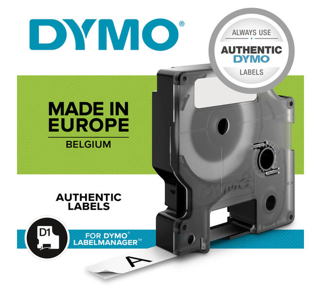 Labeltape Dymo LabelManager D1 polyester 19mm zwart op wit 10 stuks