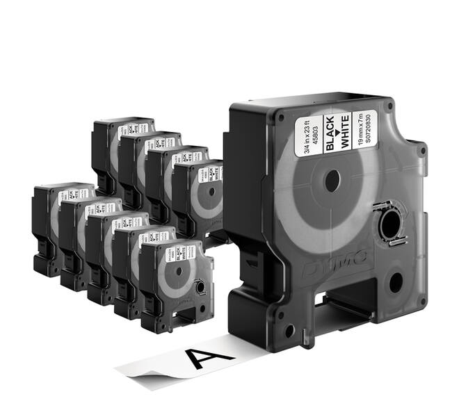 Labeltape Dymo LabelManager D1 polyester 19mm zwart op wit 10 stuks