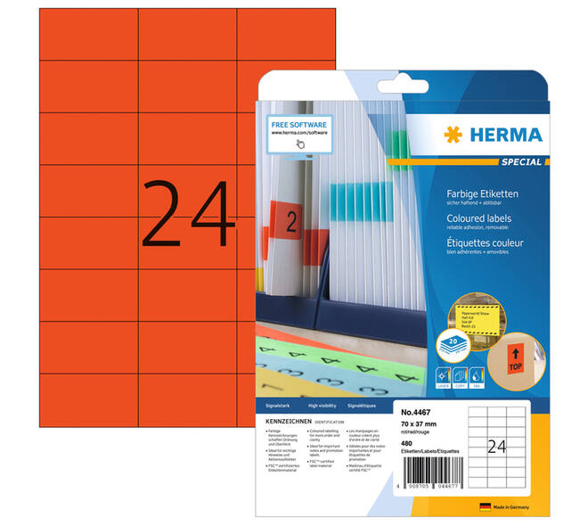 Etiket HERMA 4467 70x37mm verwijderbaar rood 480 stuks