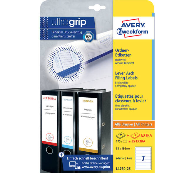 Rugetiket Avery smal 38x192mm zelfklevend wit