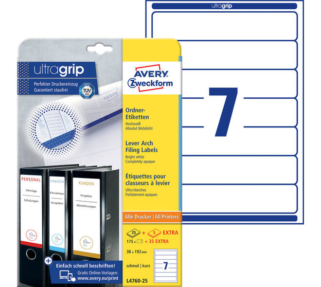 Rugetiket Avery smal 38x192mm zelfklevend wit