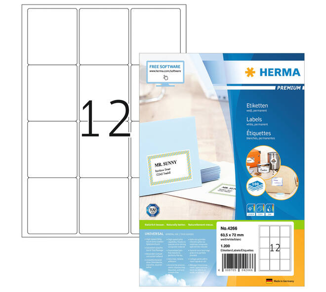 Etiket HERMA 4266 63.5x72mm premium wit 1200 stuks