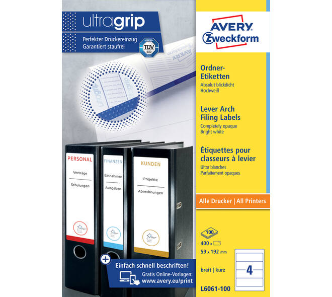 Rugetiket Avery breed 59x192mm zelfklevend wit 100 vel