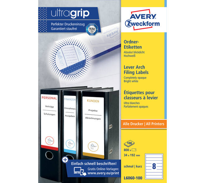 Rugetiket Avery smal 34x192mm zelfklevend wit