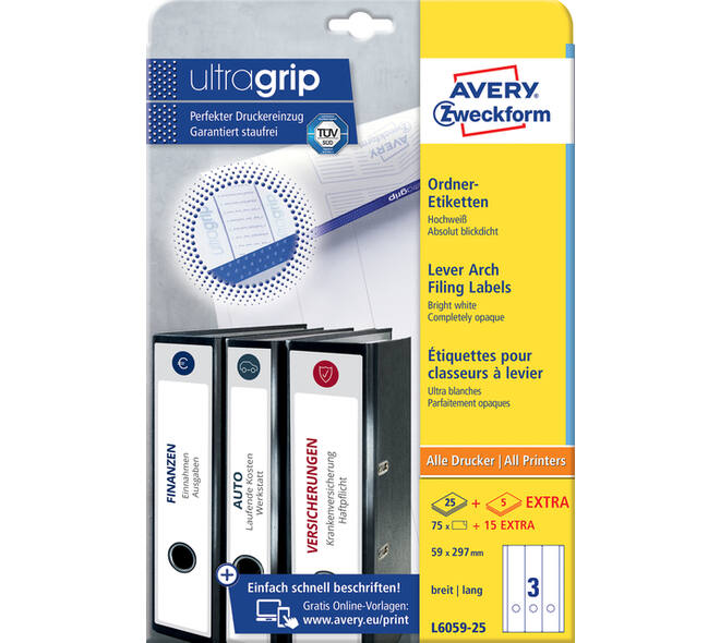 Rugetiket Avery breed/lang 59x297mm zelfklevend wit