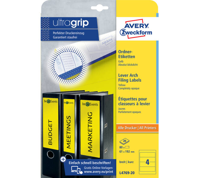 Rugetiket Avery breed 61x192mm zelfklevend geel 20 vel