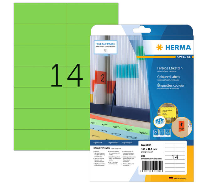 Etiket HERMA 5061 105x42.3mm verwijderbaar groen 280 stuks