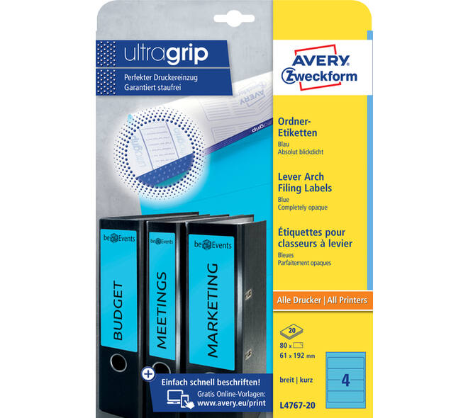 Rugetiket Avery breed 61x192mm zelfklevend blauw