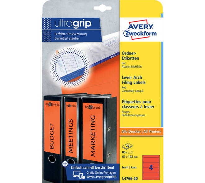 Rugetiket Avery breed 61x192mm zelfklevend rood