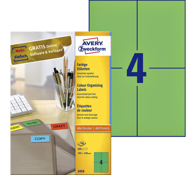 Etiket Avery 3458 105x148mm A6 groen 400 stuks