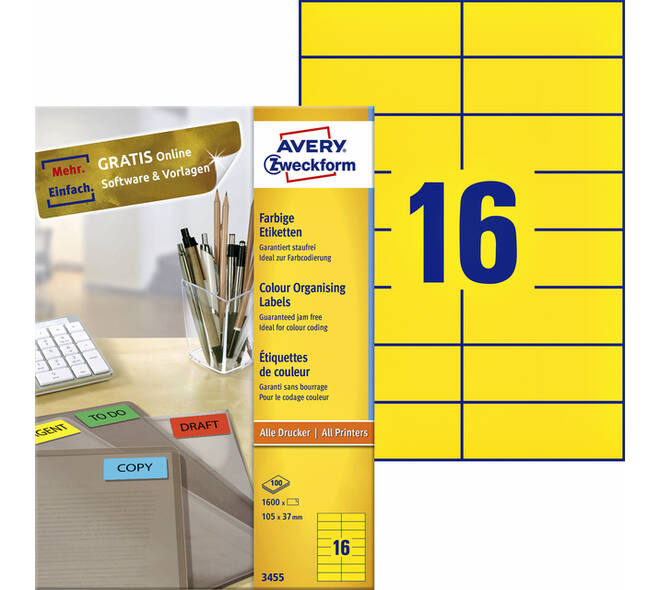 Etiket Avery 3455 105x37mm geel 1600 stuks