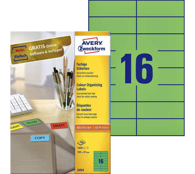 Etiket Avery 3454 105x37mm groen 1600 stuks