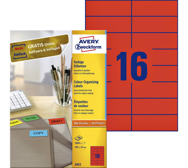 Etiket Avery 3452 105x37mm rood 1600 stuks