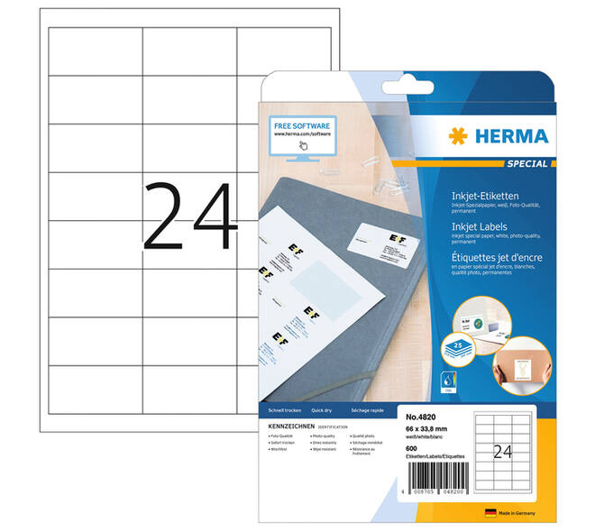 Etiket HERMA 4820 66x33.8mm wit 600 stuks