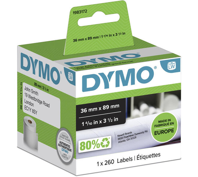 Etiket Dymo LabelWriter adressering 36x89mm 1 rol á 260 stuks wit