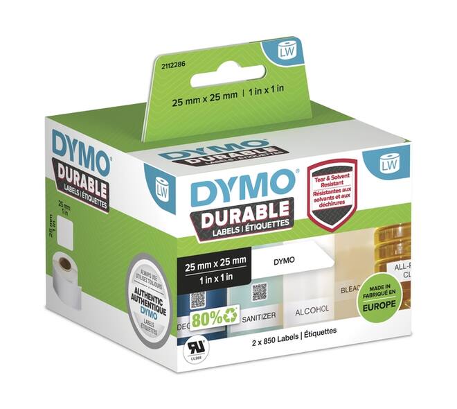 Etiket Dymo LabelWriter industrieel 25x25mm 2 rollen á 850 stuks wit