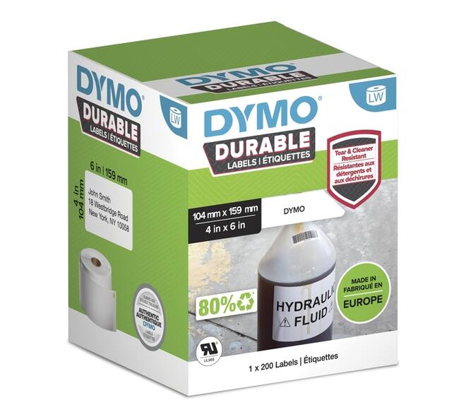 Etiket Dymo LabelWriter industrieel 104x159mm 1 rol á 200 stuks wit