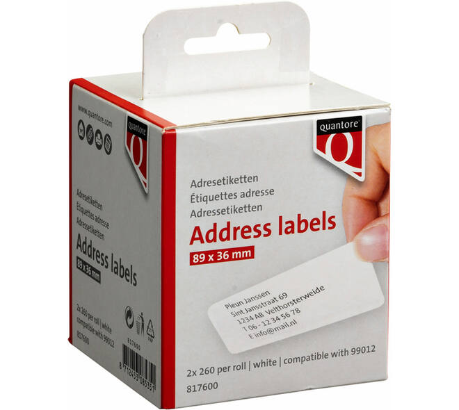 Labeletiket Quantore 99012 36x89mm adres wit 2 rollen