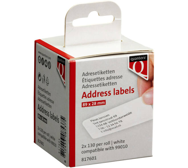 Labeletiket Quantore 99010 28x89mm adres wit 2 rollen