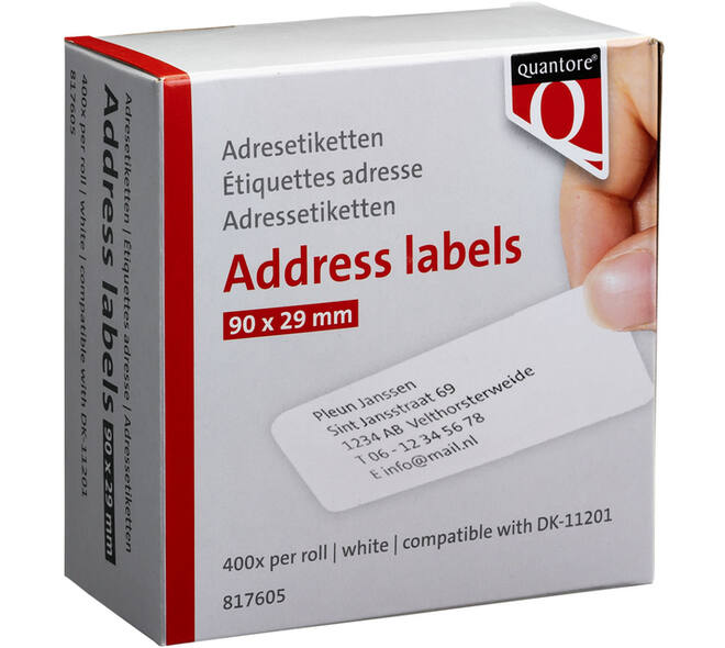 Labeletiket Quantore DK-11201 29x90mm adres wit 400 stuks