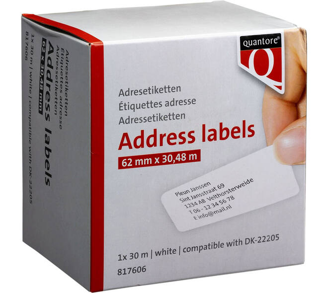 Labeletiket Quantore DK-22205 doorlopend 62mm 1 rol á 30m wit