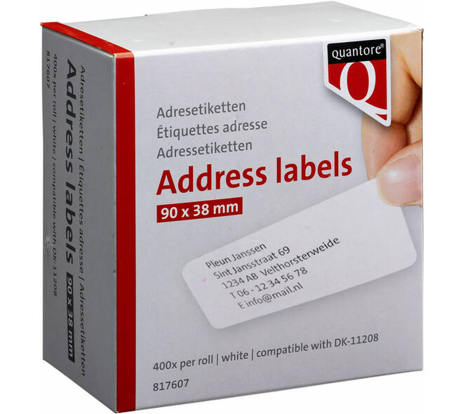 Labeletiket Quantore DK-11208 38x90mm adres wit 400 stuks