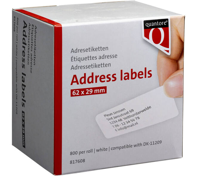 Labeletiket Quantore DK-11209 29x62mm adres wit 800 stuks