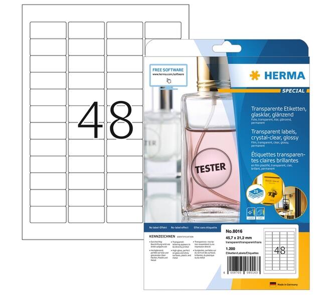 Etiket HERMA 8016 45.7x21.2mm transparant 1200 stuks