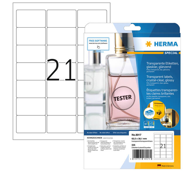 Etiket HERMA 8017 63.5x38.1mm transparant 525 stuks