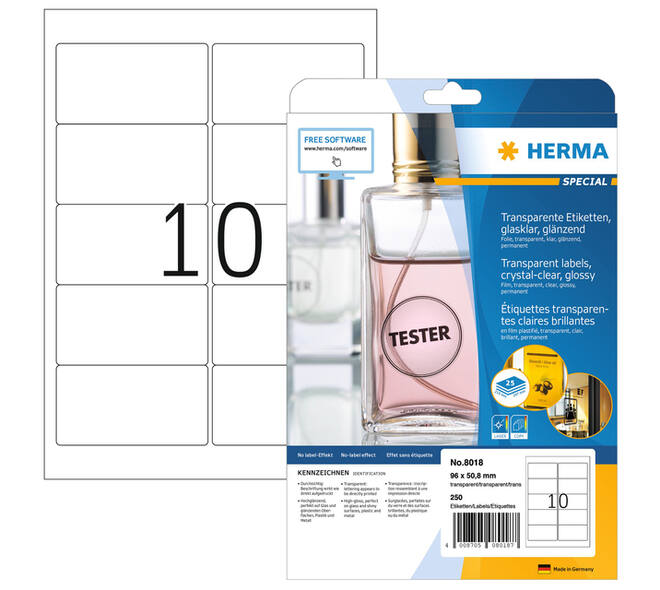 Etiket HERMA 8018 96x50.8mm transparant 250 stuks