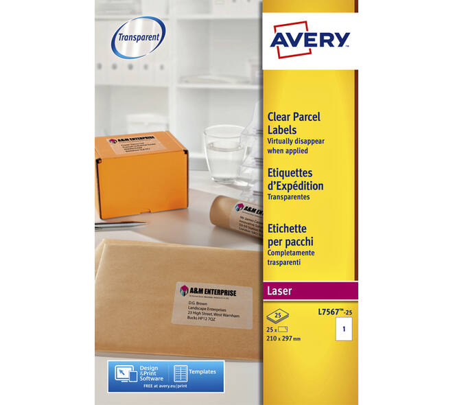 Etiket Avery L7567-25 210x297mm transparant 25 stuks