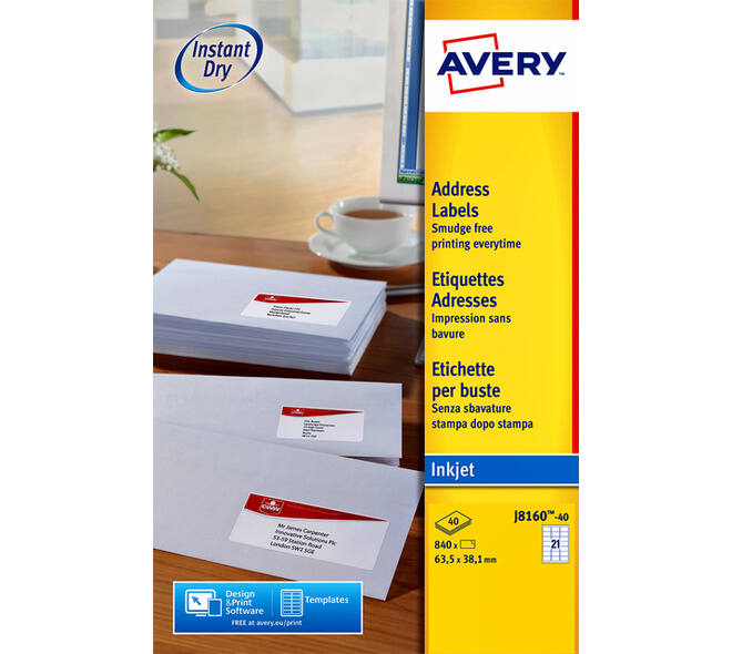 Etiket Avery J8160-25 63.5x38.1mm wit 525 stuks