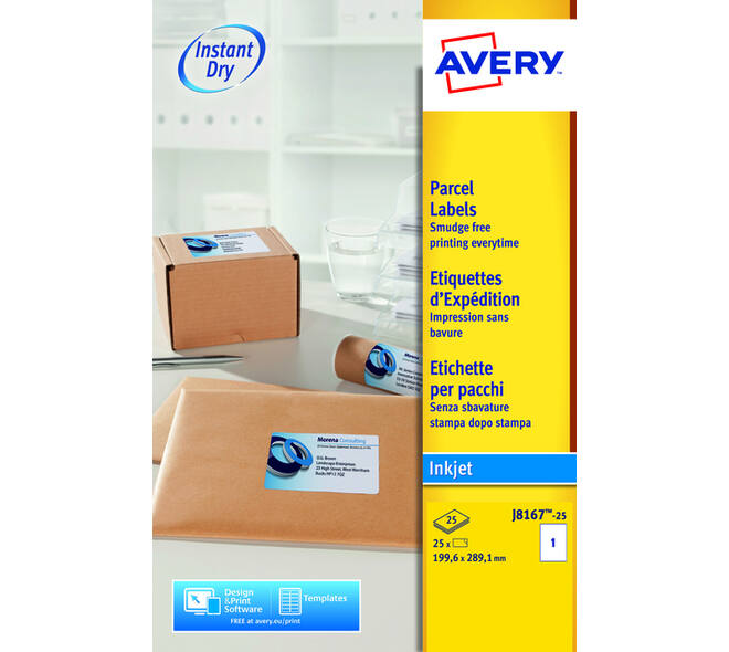 Etiket Avery J8167-25 199.6x289.1mm wit 25 stuks