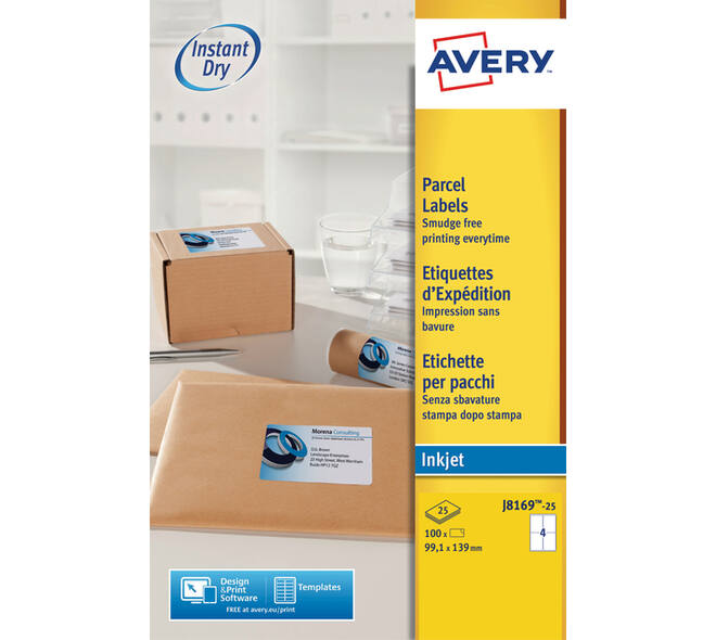 Etiket Avery J8169-25 99.1x139mm wit 100 stuks