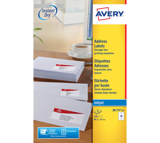Etiket Avery J8173-25 99.1x57mm wit 250 stuks