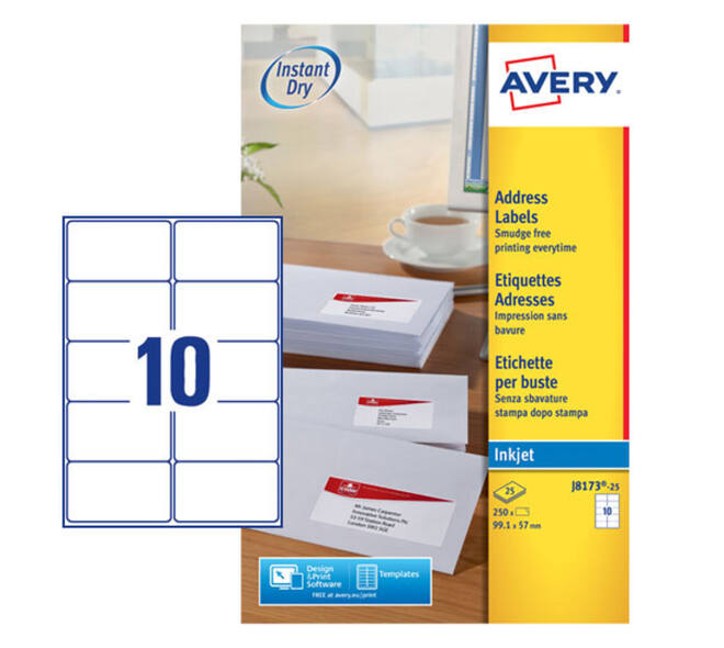 Etiket Avery J8173-25 99.1x57mm wit 250 stuks