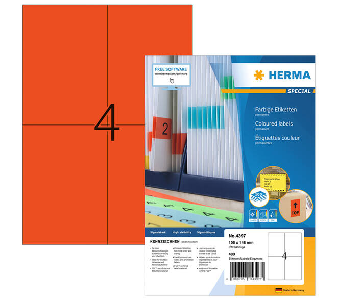 Etiket HERMA 4397 105x148mm A6 rood 400 stuks