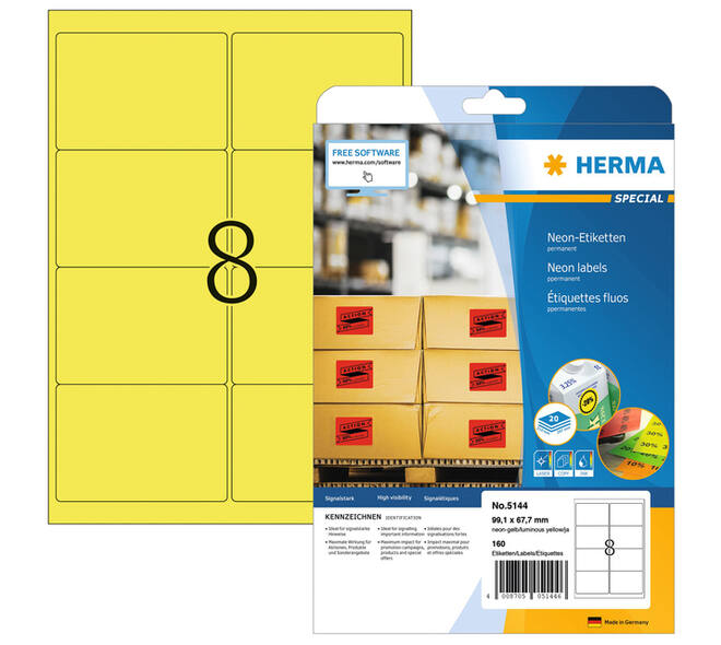 Etiket HERMA 5144 99.1x67.7mm neongeel 160 stuks