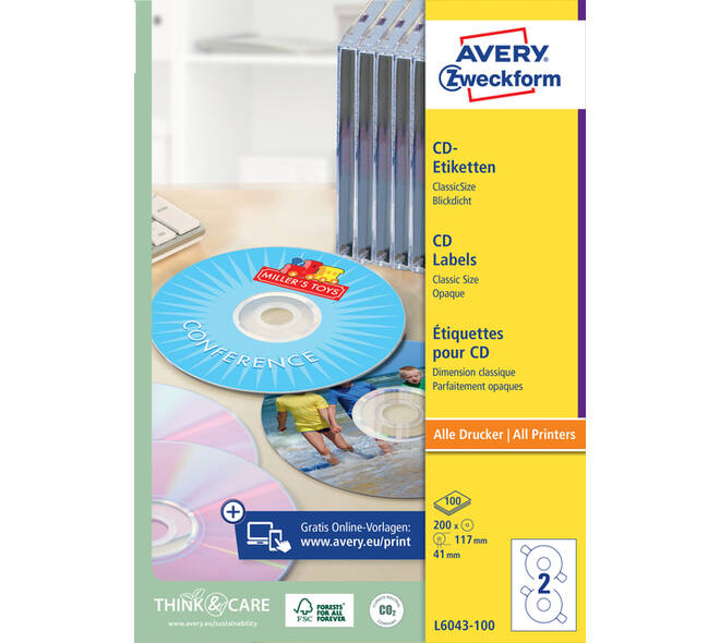Etiket Avery L6043-100 CD wit 200 stuks