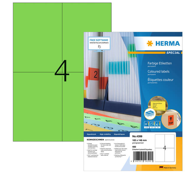 Etiket HERMA 4399 105x148mm A6 groen 400 stuks