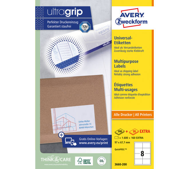 Etiket Avery 3660-200 97x67.7mm wit 1600 stuks