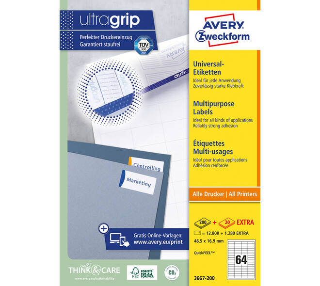 Etiket Avery 3667-200 48.5x16.9mm wit 12800 stuks