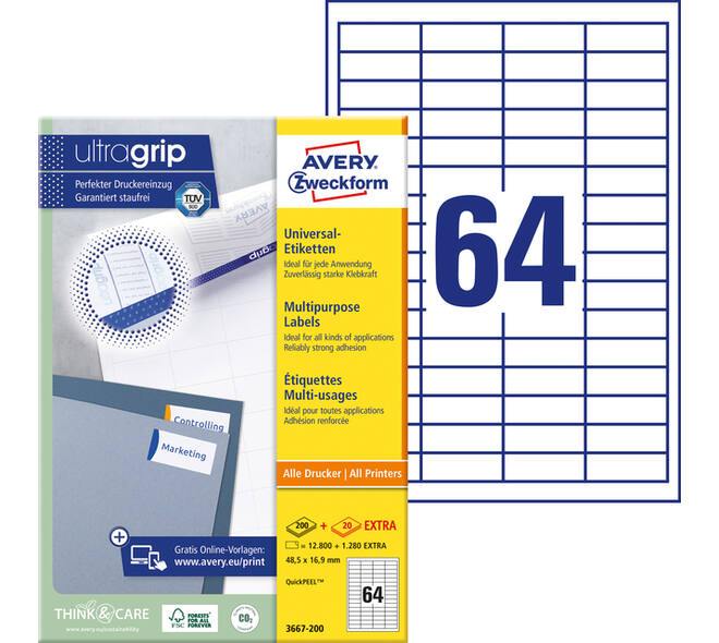 Etiket Avery 3667-200 48.5x16.9mm wit 12800 stuks