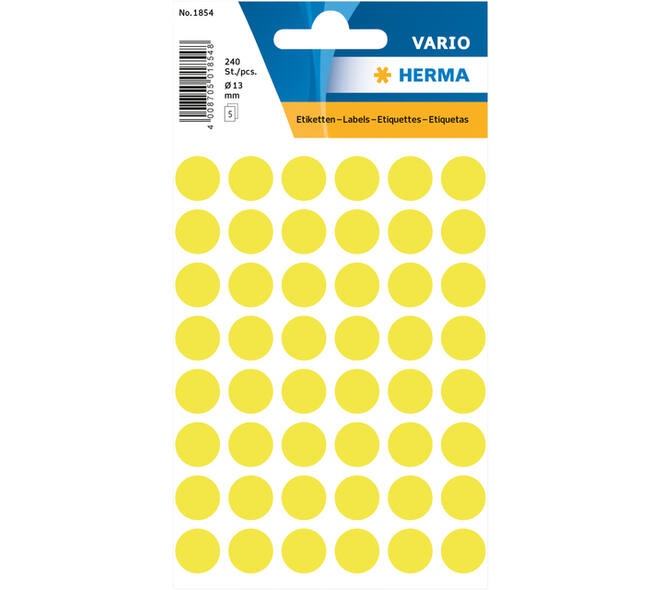 Etiket HERMA 1854 rond 12mm fluor geel 240 stuks