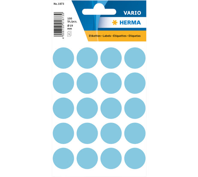 Etiket HERMA 1873 rond 19mm blauw 100 stuks
