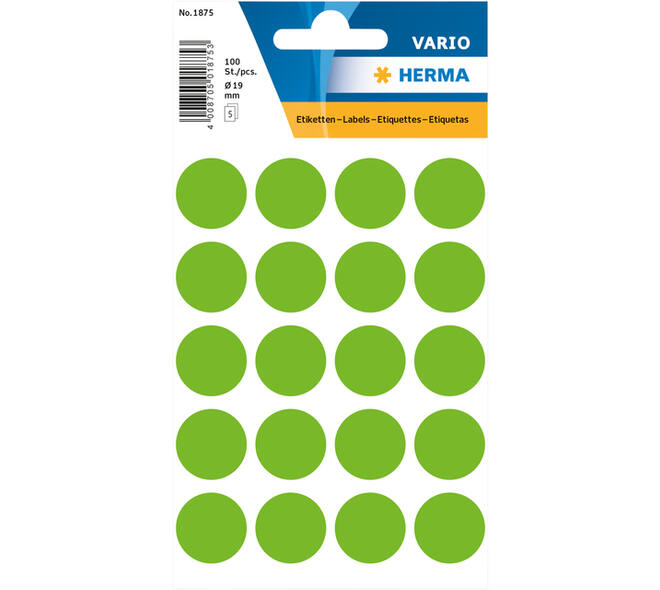 Etiket HERMA 1875 rond 19mm groen 100 stuks